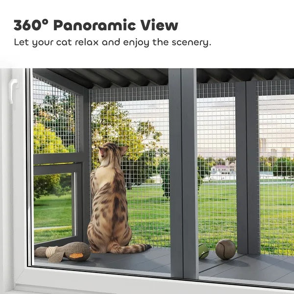 Wooden Cat Catio, Outdoor Cat Enclosure Window Perch With Jumping Platform - 5 - CJ