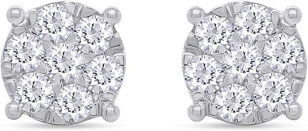 SAVEARTH DIAMONDS Carat Round Cut Lab Created Moissanite Diamond Cluster Stud Earrings In 14k Gold Over Sterling Silver Jewelry For Women - 5 - CJ