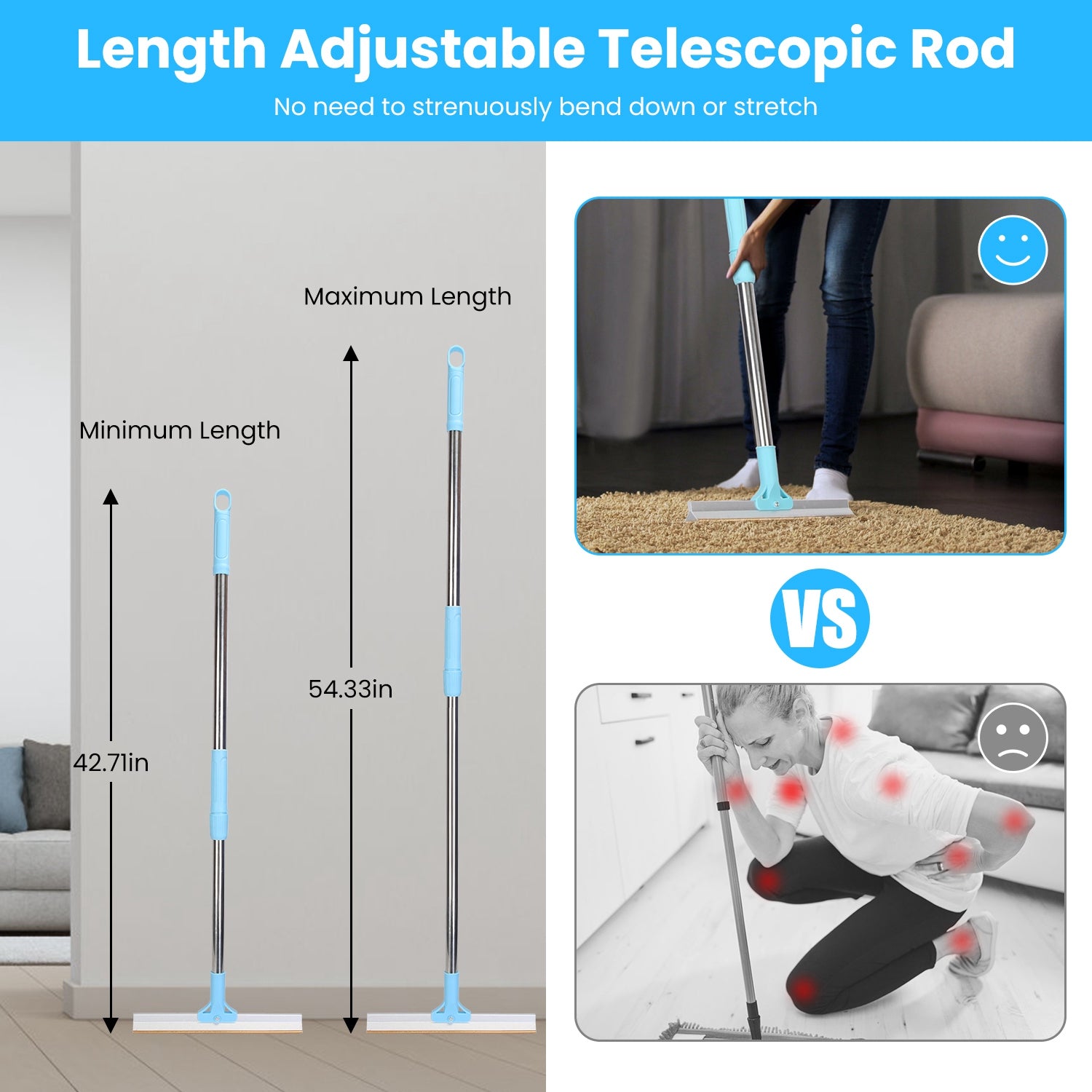 1Pc Pet Hair Removal Rake With 54.33in Adjustable Telescopic Rod Multi - Fabric Dog Cat Hair Scraper Lint Shaver For Carpet Rug Clothes Couch - 5 - CJ