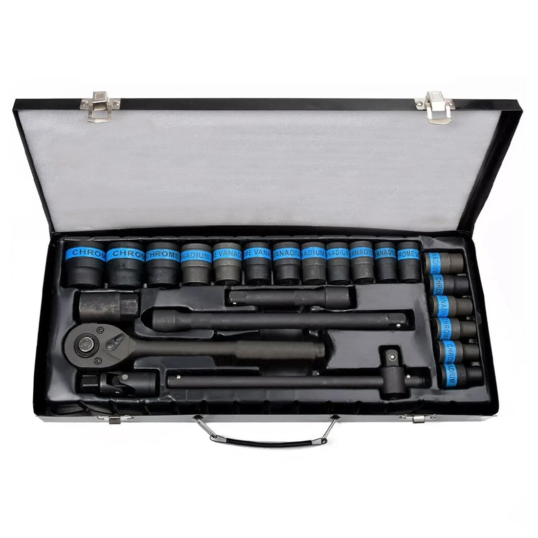 Heavy Duty 1&2 Ratchet Wrench Socket Set 8 - 32mm Metric Extension Bar Metal Case - 5 - cjdropshipping