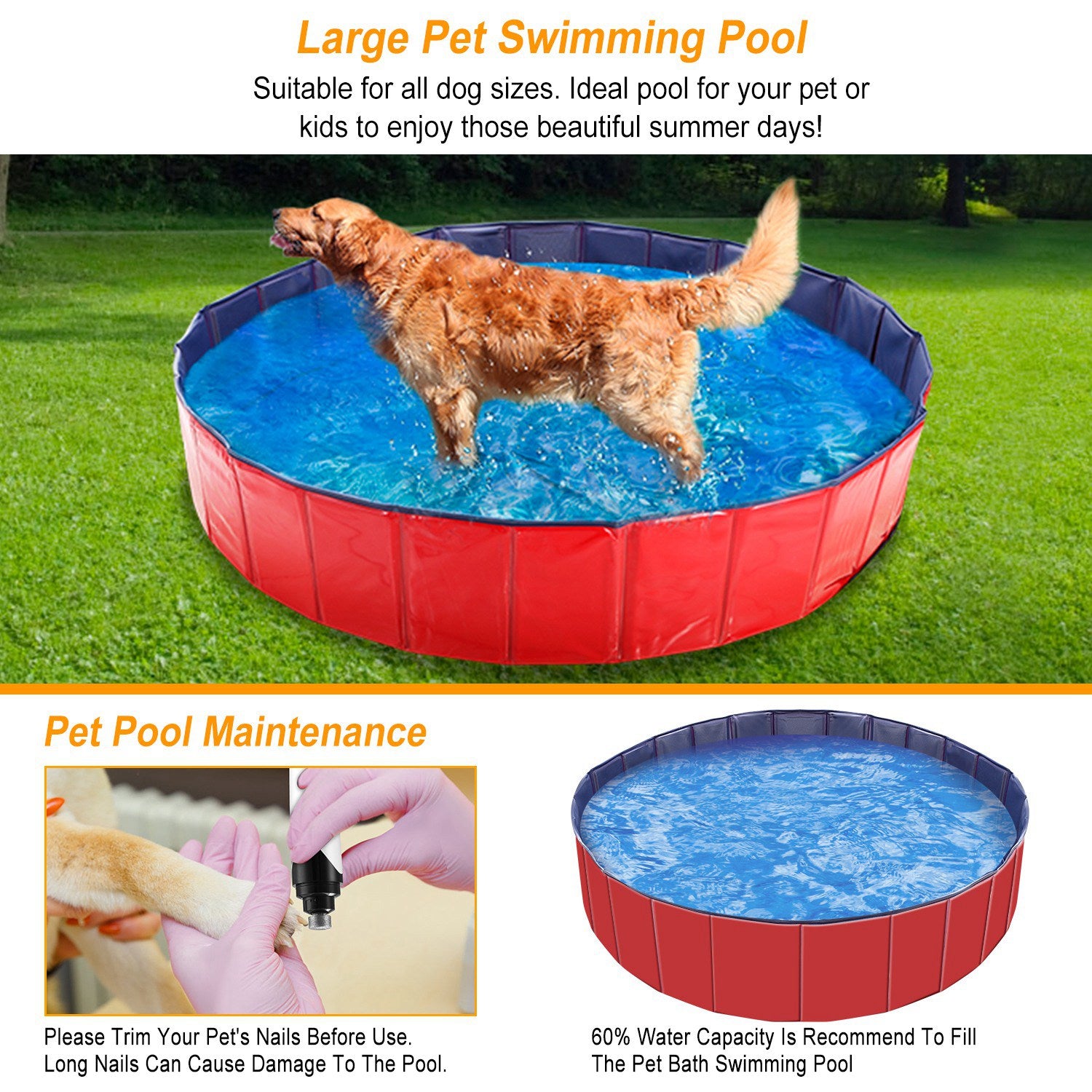 1Pc 160 X 160 X 30cm - 63.0 X 63.0 X 11.8inch Foldable Pet Swimming Pool PVC Dog Swim Pool Bathing Tub Playmat Pools - 5 - CJ