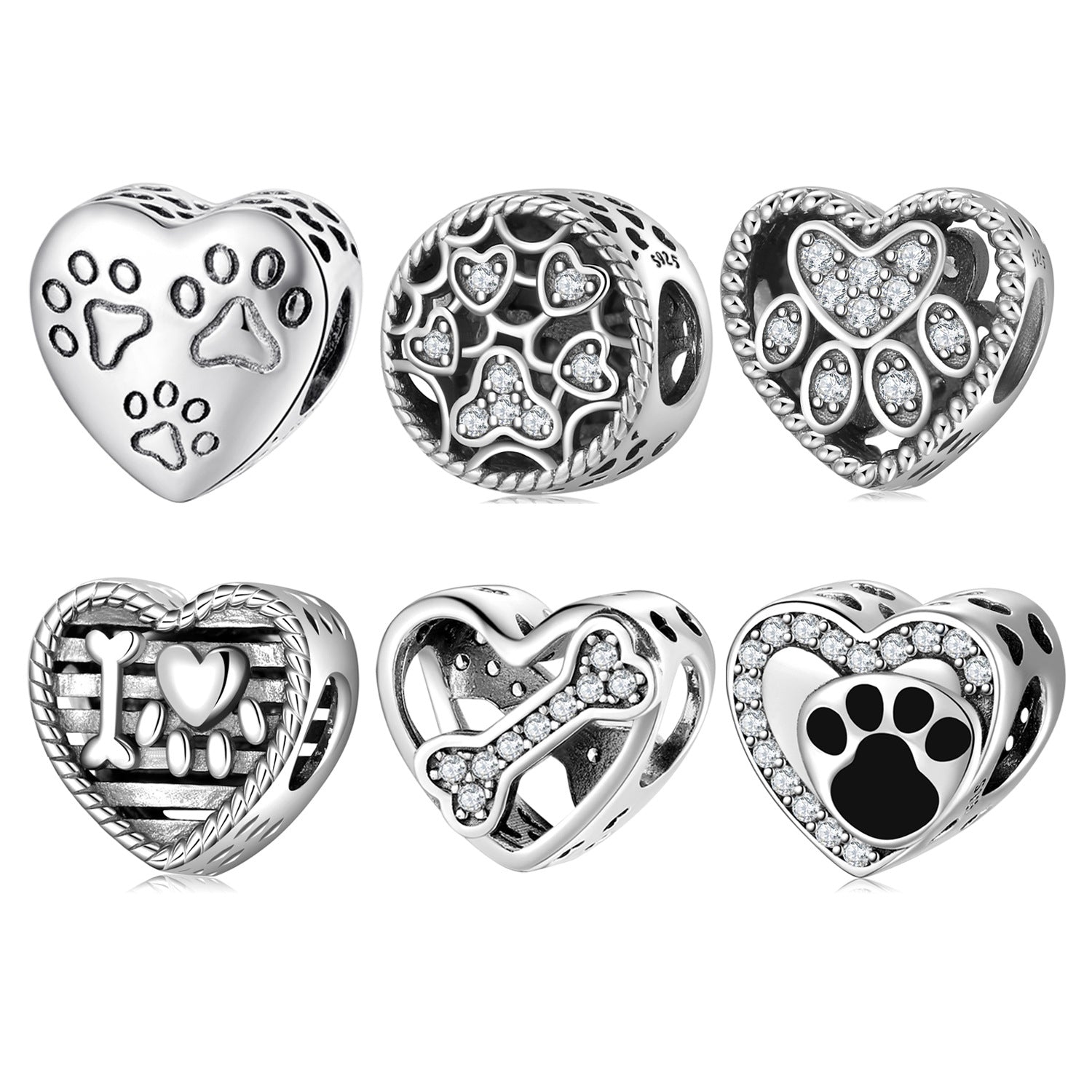 S925 Sterling Silver Beads Cute Dog Element Dog Paw Print Series Beaded Pendant DIY Accessories Loose Beads - 4 - CJ