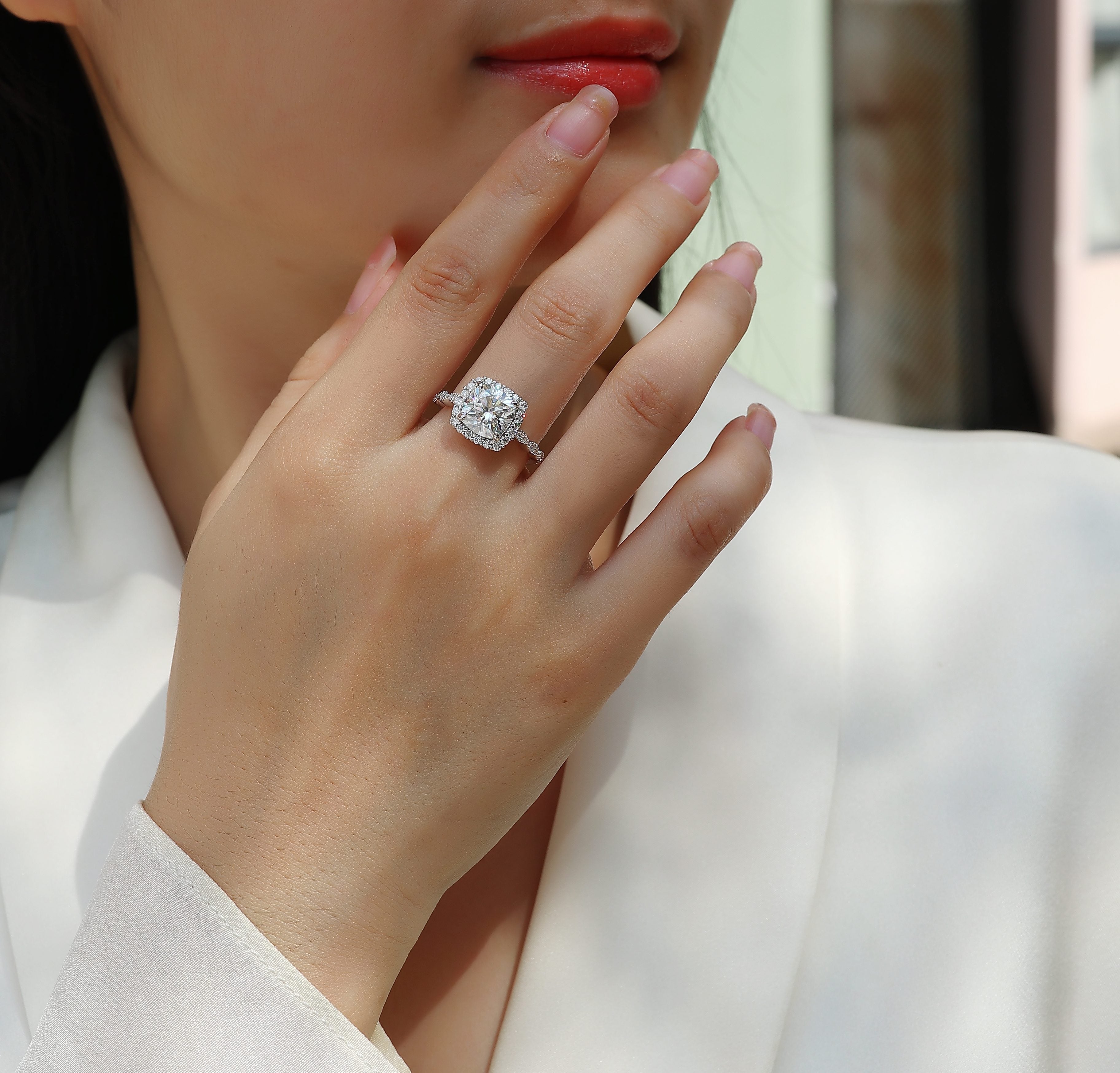 1Gorgeous Square Diamond - Set With Moissan S925 Sterling Silver And Platinum - plated Diamond Ring, Fashionable Diamond Jewelry Prohibit TikTok sales - 5 - CJ