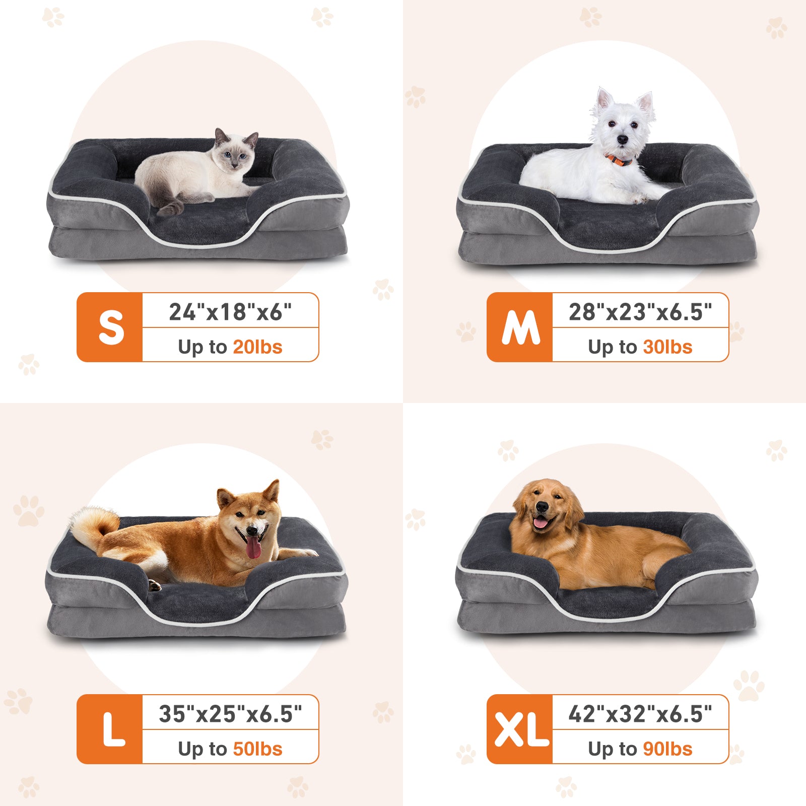 Memory Foam Pet Bed For Small Dogs & Cats With Washable Removable Cover Non - Slip Base Waterproof Liner - 5 - CJ