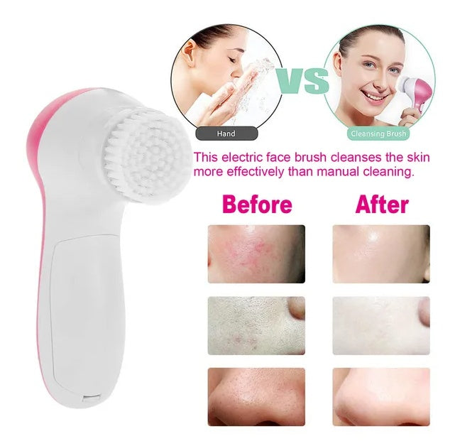 Facial Cleansing Brush Waterproof Face Spin Cleaning Brush With 5 Brush Heads - 5 - CJ