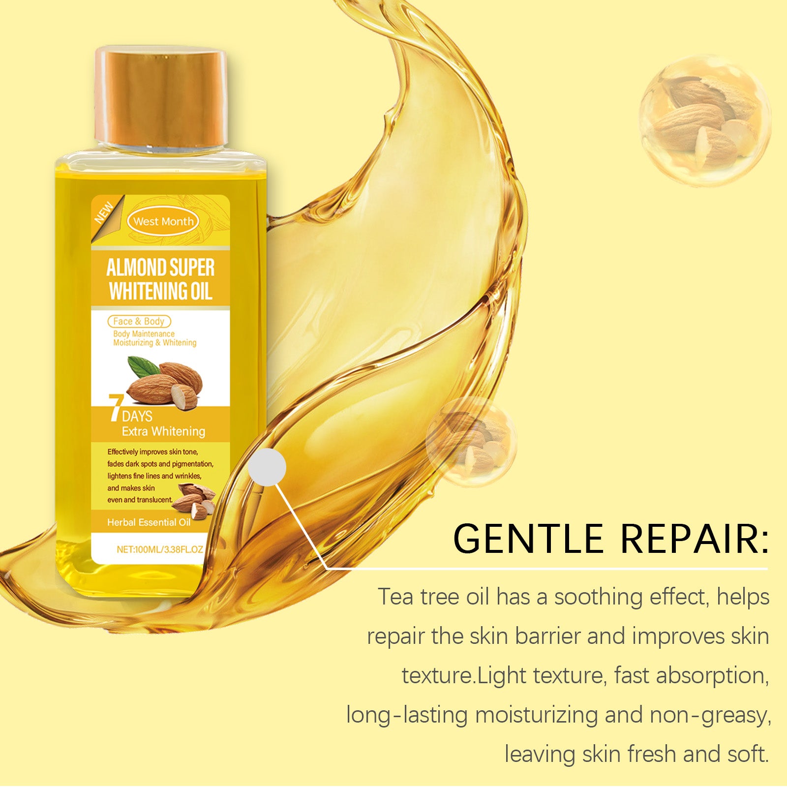 West&Month Sweet Almond Body Brightening Oil, Brightening Skin, Moisturizing And Moisturizing Skin Body Oil - 5 - CJ