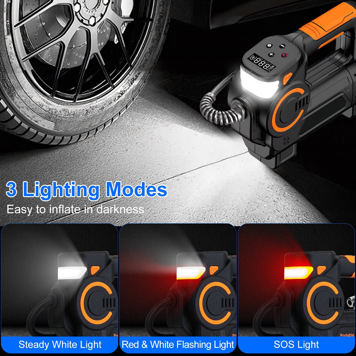 1Pc 140W 150PSI 21V Battery Powered Tire Inflator Cordless Air Inflator Digital Air Compressor With LED Light For Cars Motorcycles Bicycles Balls - 5 - cjdropshipping