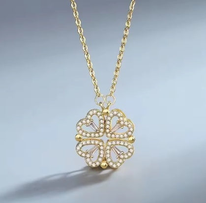 Flower Four Leaf Clower Hearts Necklace - 5 - CJ