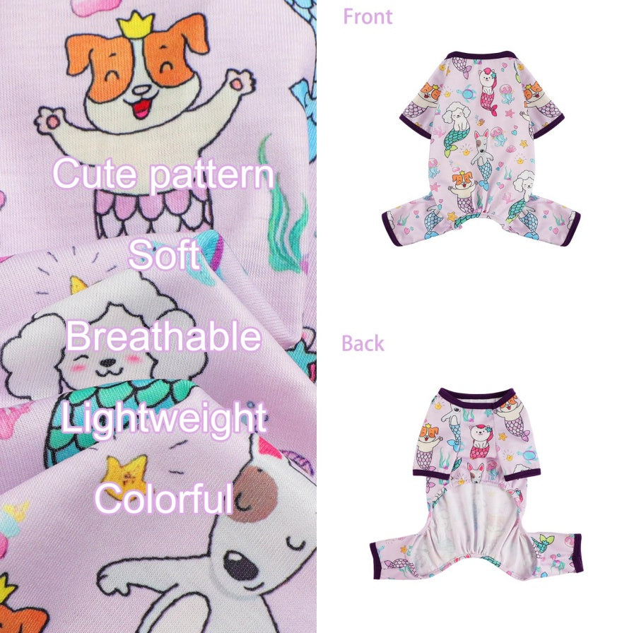 Dog Pajamas Pjs Spring Summer Dog Clothes For Small Dogs Girl Boy, Soft Stretchy Tiny Chihuahua Yorkie Puppy Clothes Doggie Onesies Cat Pet Jammies Outfit, Mermaids - 5 - CJ