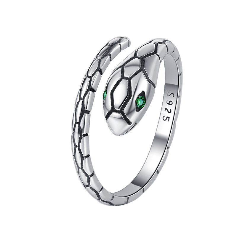 925 Sterling Silver Green Snake Eye Ring Can Be Worn By Men And Women - 4 - CJ
