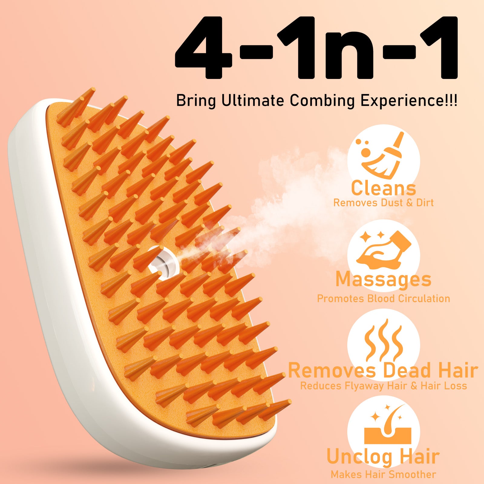 4 In 1 Cat Steam Brush, Anti Static Shedding Spray Comb, Hair Removal, Mist Indoor Steamy Grooming Brush For Dog, Water Spritz Defur Cepillo, Spa Steamer Cloud Para Gatos - 5 - CJ