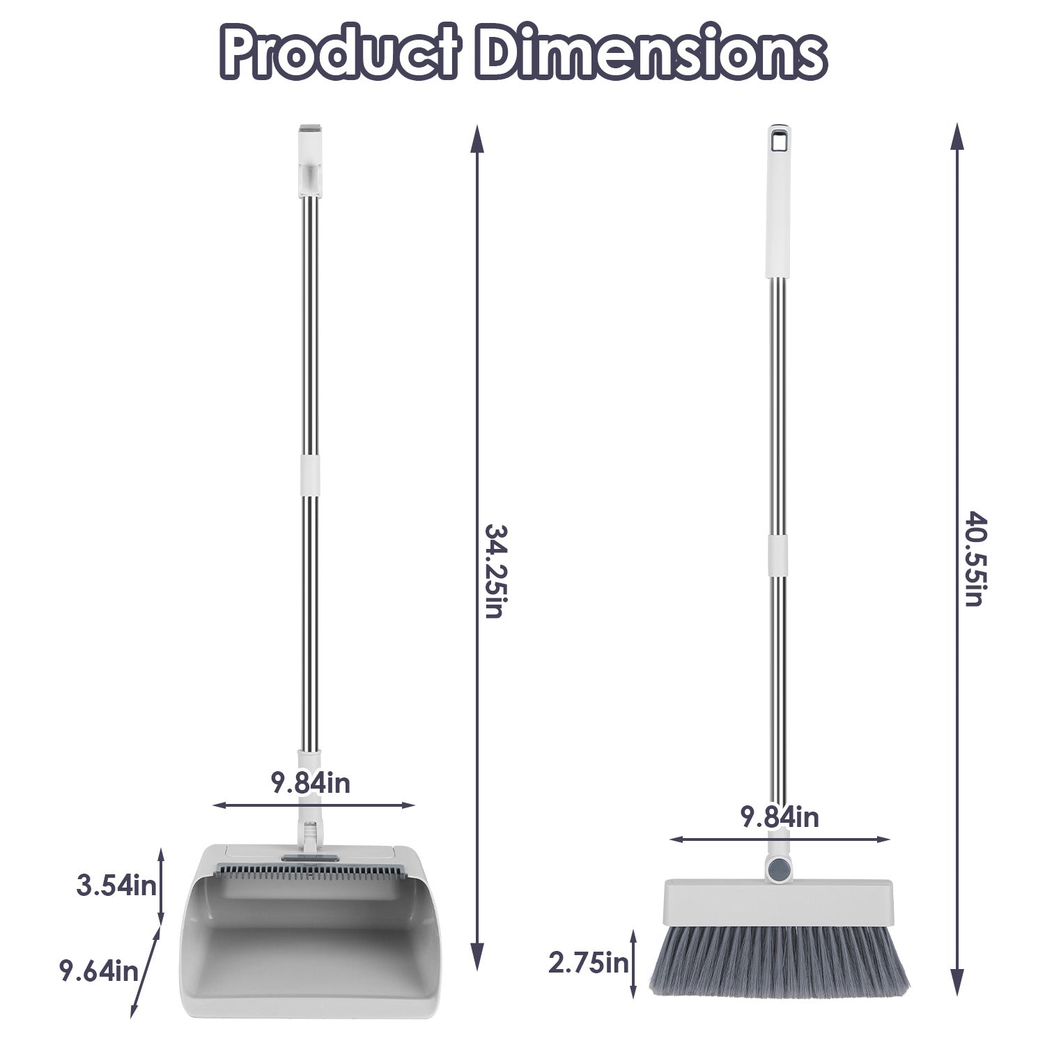 1Set Broom And Dustpan Combo Set With Squeegee Stainless Steel Handle 4 In 1 Upright Standing Broom And Dust Pan For Indoor Outdoor Garage Kitchen Room Office Sweeping - 5 - CJ