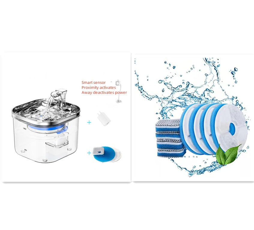 Pet Cat Dog Stainless Steel Automatic Circulation Water Dispenser Intelligent Fountain Pets Accessories - 0 - CJ - Induction style set - US - CJMY174605325YB