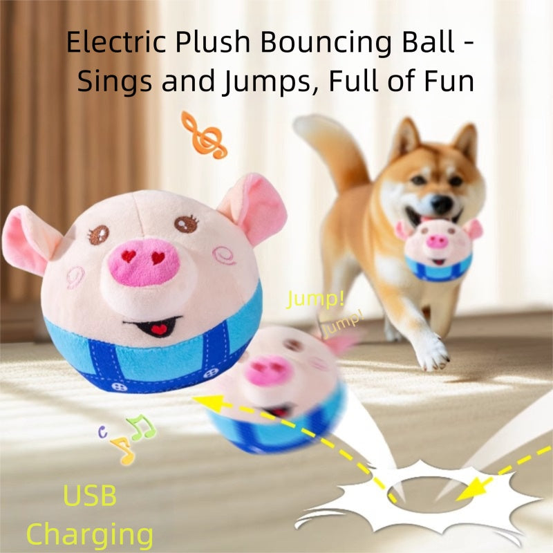 Dog Plush Piglet Toy, Electric Jumping Ball, Singing And Jumping, USB Rechargeable Pet Cat Interactive Toy - 4 - CJ