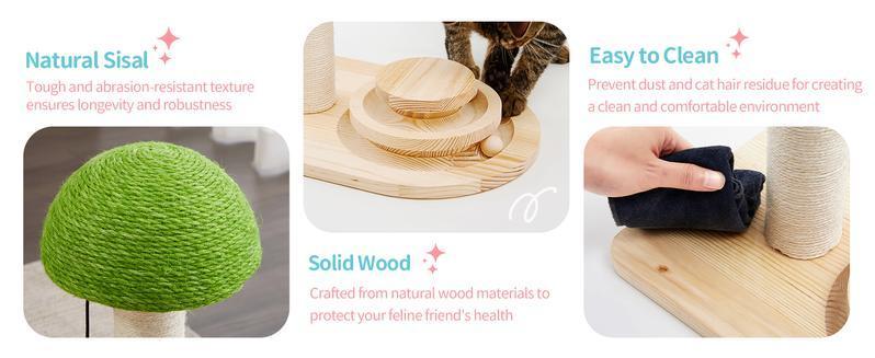 Mushroom Sisal Rope 2 In 1 Wooden Interactive Ball Track Ball Cat Scratching Post Cat Scratching Board - 5 - CJ