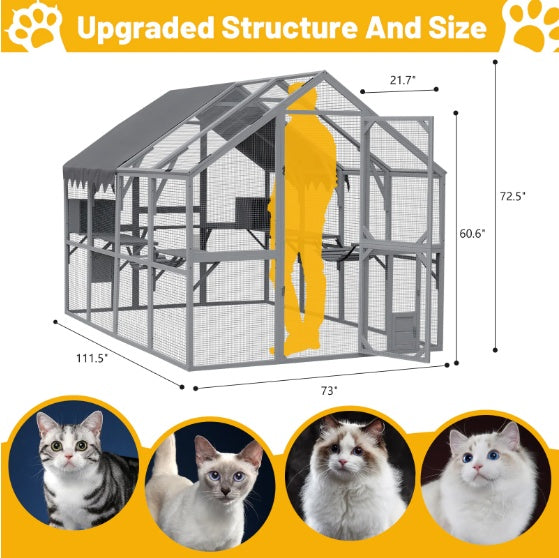 Outdoor Cat House Cat Enclosures 110 Large Kitten Playpen With Platforms,Upgrade Waterproof Cover - grey - 5 - CJ