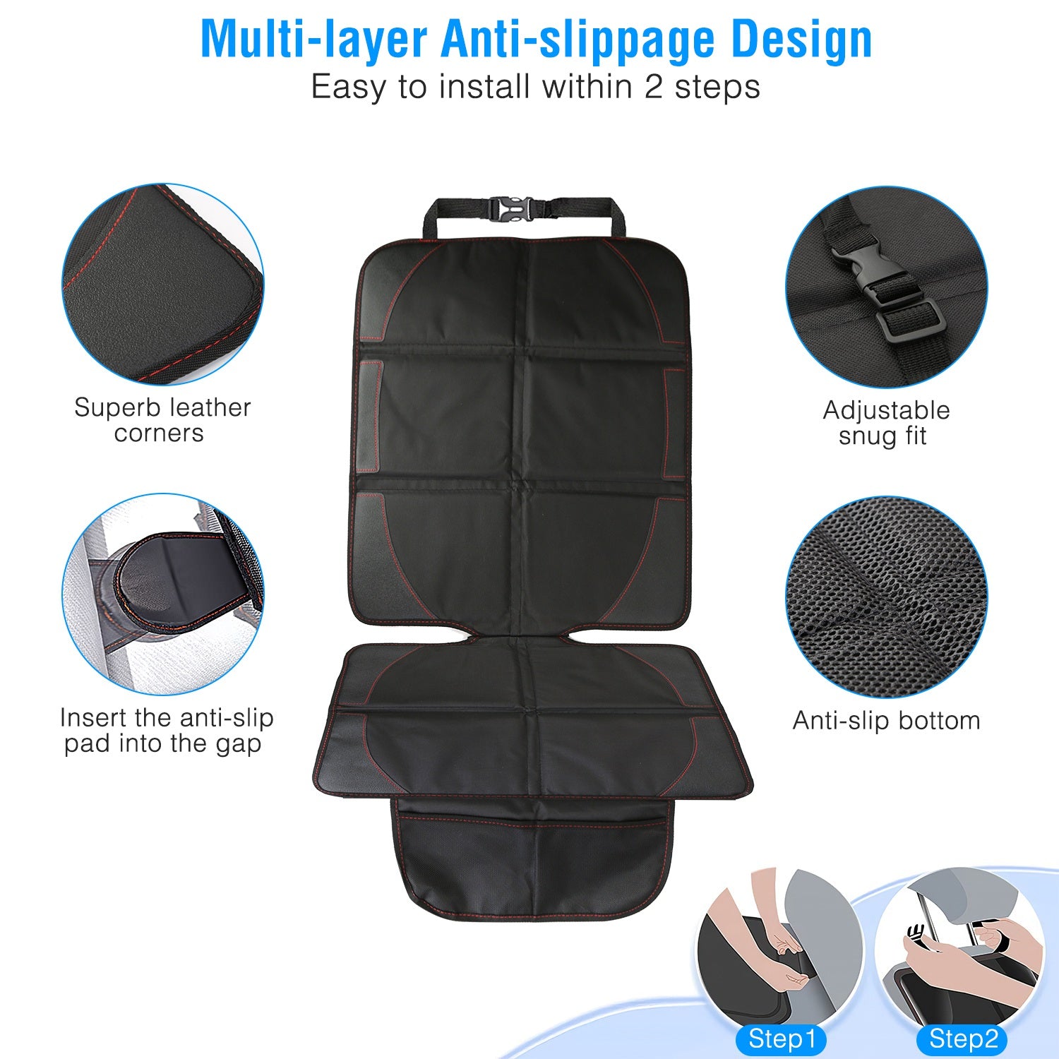 2 Packs Car Seat Protector Cushion Mat Pad With Thick Padding Protector For Child Baby Car Seat Mesh Pockets - 5 - CJ