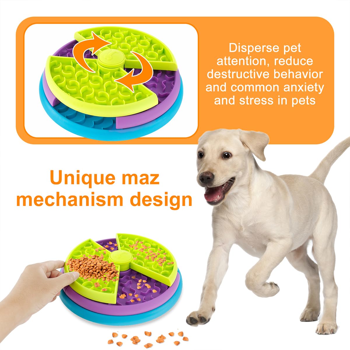 Pet Slow Food Bowl Anti Choking Cat Bowl,3in1 Interactive Dog Feeder Puzzle, Lick Mat & Slow Feeder BowlMental Stimulation Toy For Medium & Large Dogs - 5 - CJ