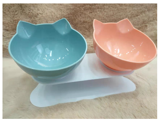 New Inclined Food Cat Ear Oblique Mouth Transparent Single Pet Bowl - 0 - CJ - Blue Orange - Q1pc - CJJJCWMY00452 - Blue Orange - Q1pc
