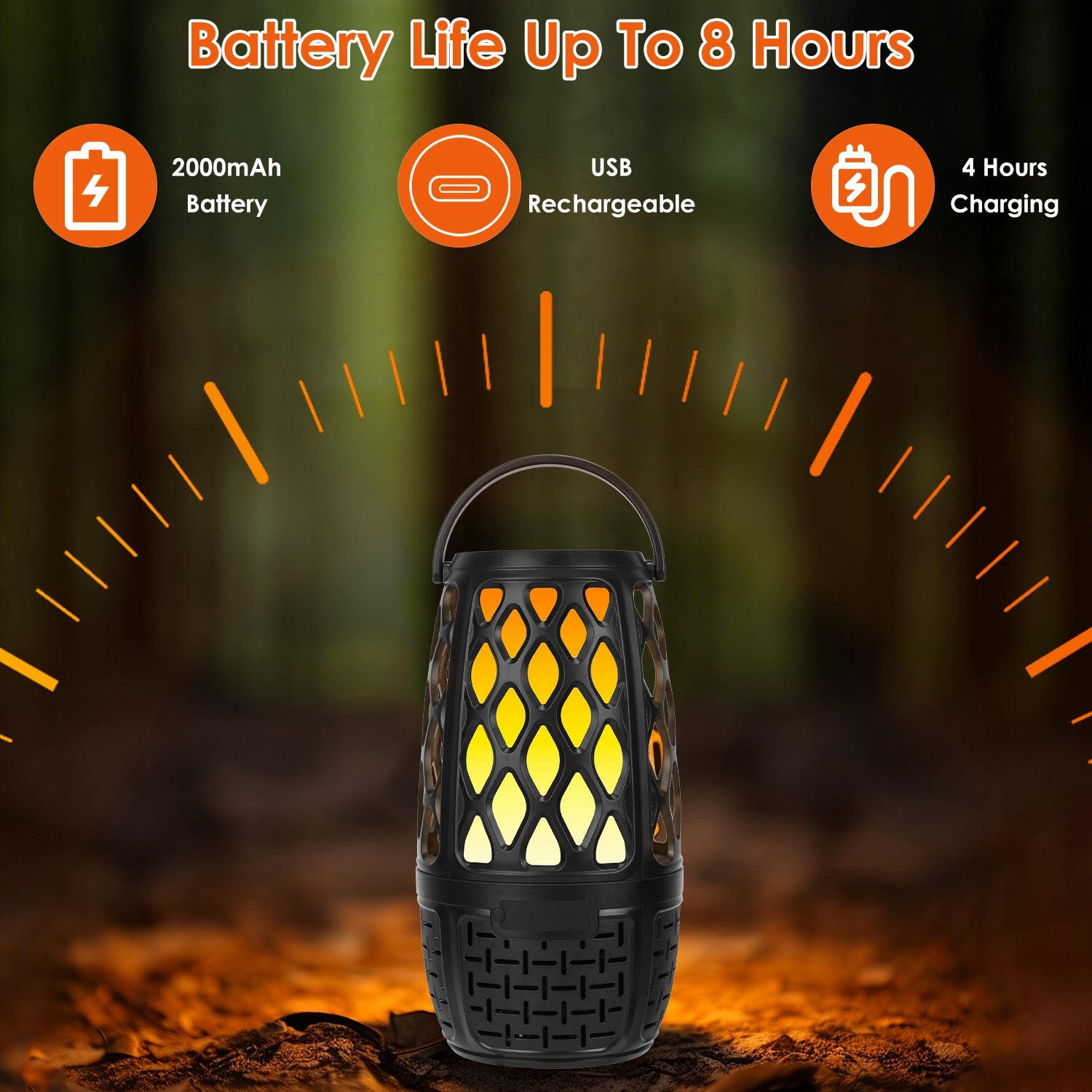 1Pc 4 In 1 Wireless 5.3 Outdoor Speaker IPX5 Waterproof Patio Speaker LED Flame Speaker With 3 Flame Light Modes Hook Stake Wall Mount Holder Sync Up To 1,00 Speakers - 5 - CJ