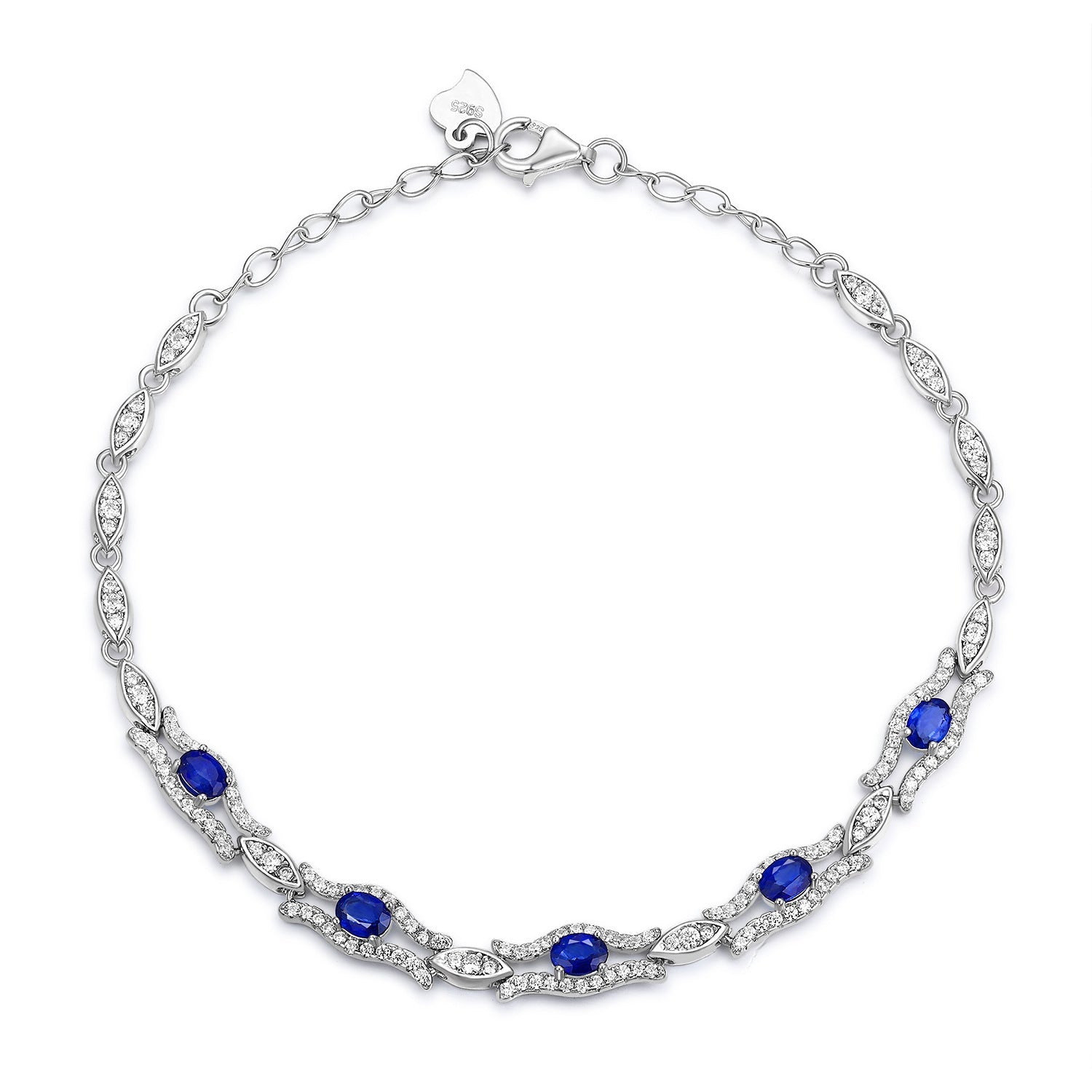 Natural Sapphire Bracelet Women's S925 Silver Set Gem Jewelry Premium Original Design Jewelry - 4 - CJ