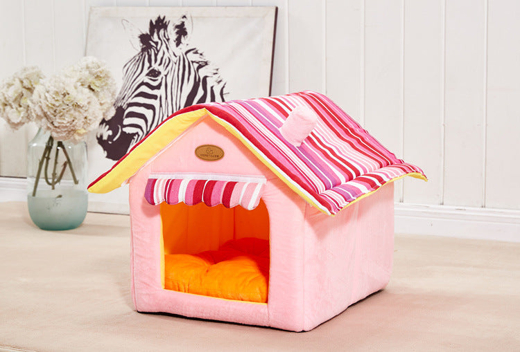 New Fashion Striped Removable Cover Mat Dog House Dog Beds For Small Medium Dogs Pet Products House Pet Beds for Cat - 0 - CJ - Pink - XL - CJJJCWGY00109 - Pink - XL