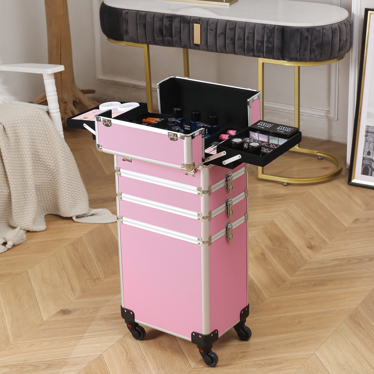 4 - in - 1 Aluminum Alloy, Trolley, Vanity Case, Embroidery Box - 5 - cjdropshipping