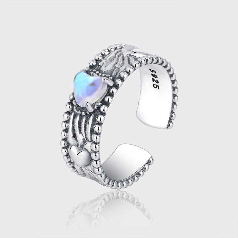 S925 Sterling Silver Dessert Spirit Opal Embossed Pattern Ring - 4 - CJ
