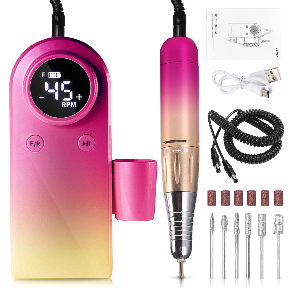 45000RPM Professional Nail Drills Kit With 6 Drill Bits, Portable Electric Nail Drill For Acrylic Nails Gel Polishing Removing, Rechargeable Nail File Machine For Manicure Pedicure Salon Home - 5 - CJ