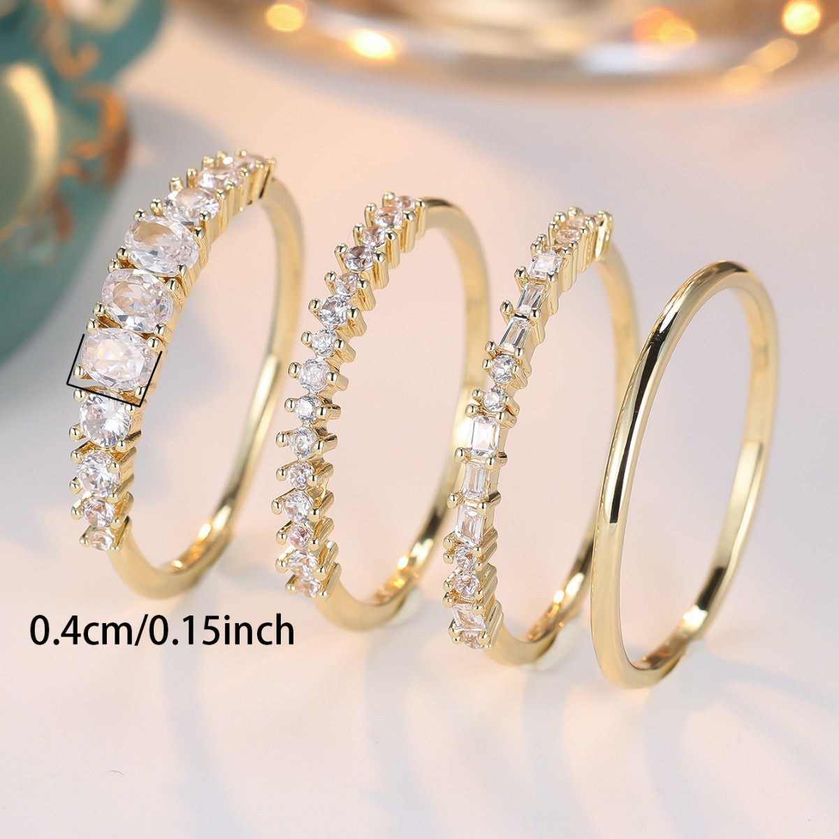 Round Color Zirconium Four - piece Ring - 0 - CJ