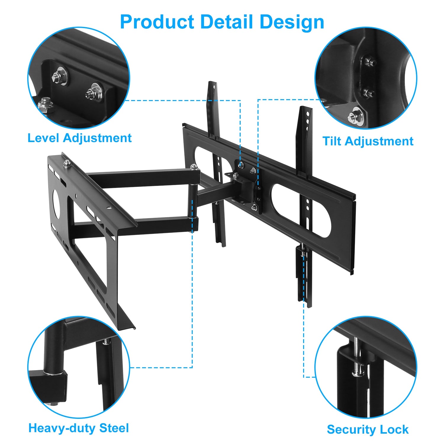 1Pc Full Motion TV Wall Mount Swivel Tilt TV Wall Rack Support 37in To 70in TV Wall Mount Max VESA Up To 600x400mm Holds Up To 99LBS - 5 - CJ