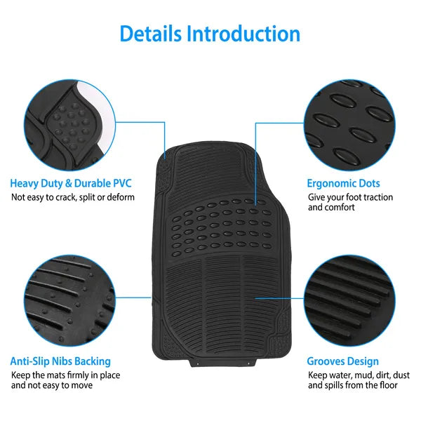 4Pcs Automotive Floor Mats Front And Rear PVC Rubber Floor Mats Heavy Duty Drive Vehicle Car Mats With Trimmable Design Fit Most Cars SUVs Trucks - 5 - cjdropshipping