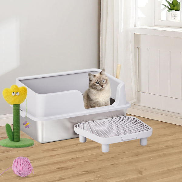 61x40x33CM, Litter Box, Stainless Steel And Plastic, Upper And Lower Snap Type, With Litter Spatula, Foot Pad - Grey - 5 - CJ