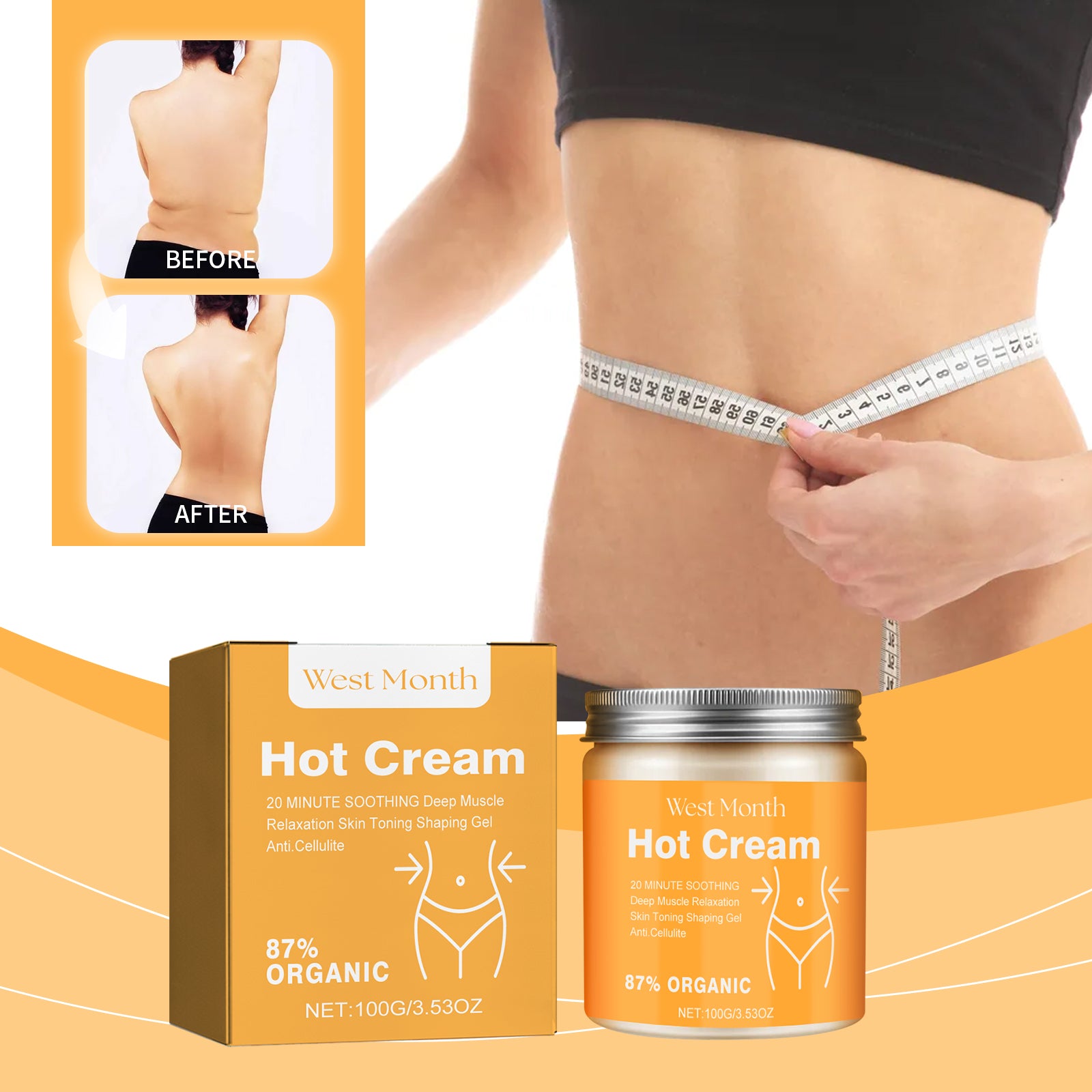 West&Month Body Care Cream, Massage Skin Legs Arms Waist Body Firming Cream - 5 - CJ