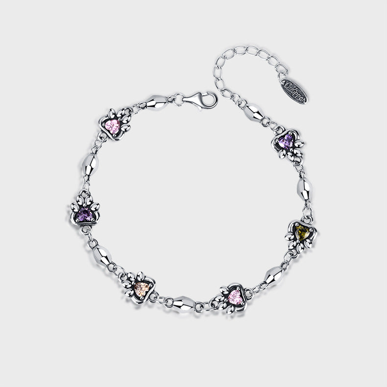 925 Sterling Silver Rainbow Love Zirconium Cat Claw Stone Chain Bracelet Female - 4 - https://x.com/titan_prim62775J