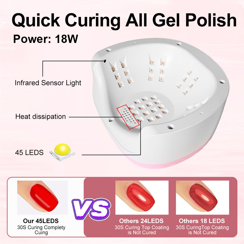 UV Nail Dryer Gel Nail Lamp, LED Light For Gel Polish - 4 Timers Professional Nail Art Accessories Nail Lamp With 42 Beads & Touch Display, Shining Crystal Decorations, Curing Gel Toe Nails - 5 - CJ