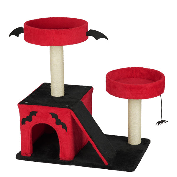 Halloween Cat Climbing Frame Gothic Cat Tree, Cat Tower With Spacious Cat Condo, 2 Padded Perches, Spider Toy, Scratching Posts, Scratching Ladder For Large Cats, Red & Black - 5 - CJ
