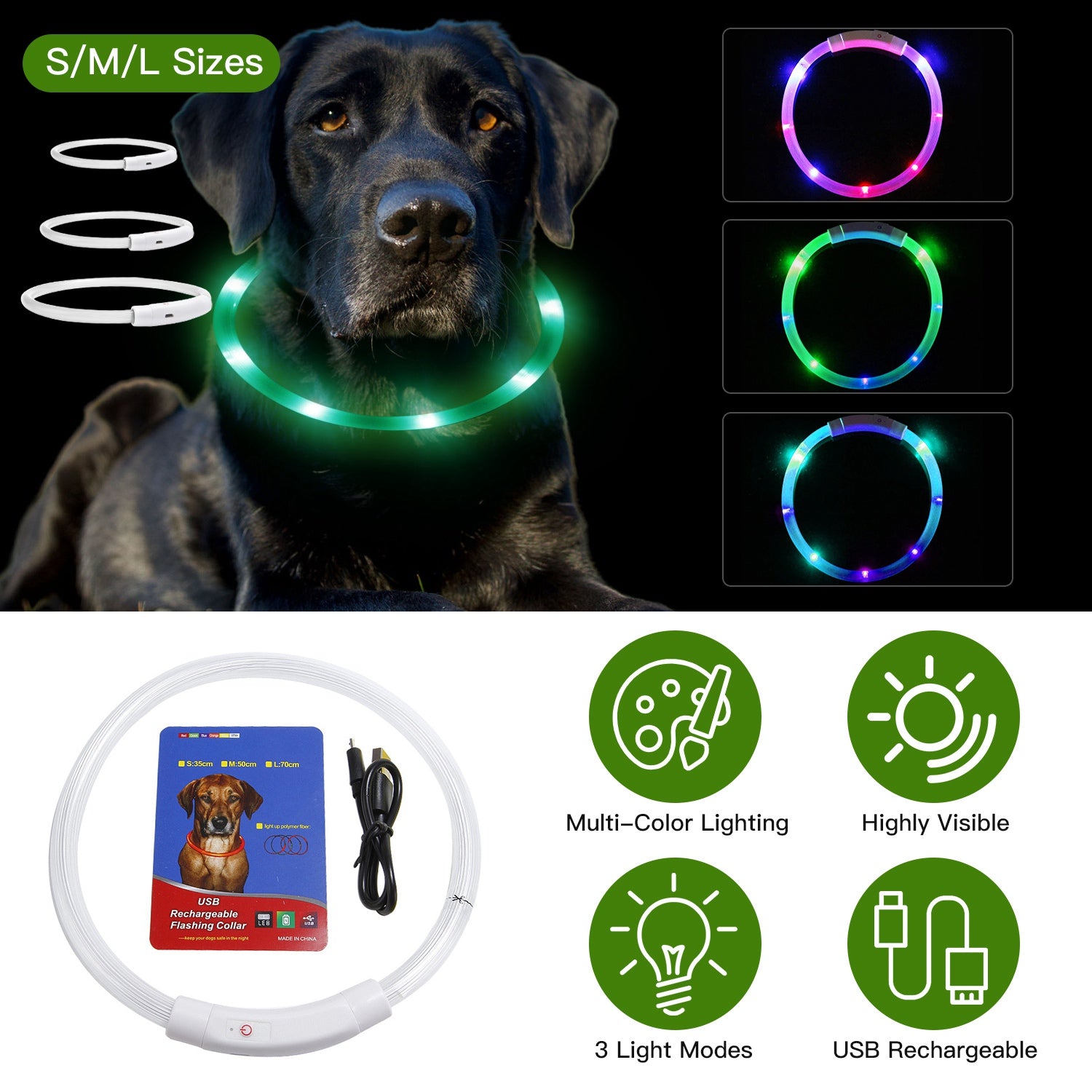 1Pc USB Rechargeable LED Dog Collar Multi Color Lighting Dog Safety Collar Cuttable Length Glow Dog Collar For Small Medium Large Dog Night Walking - 5 - CJ