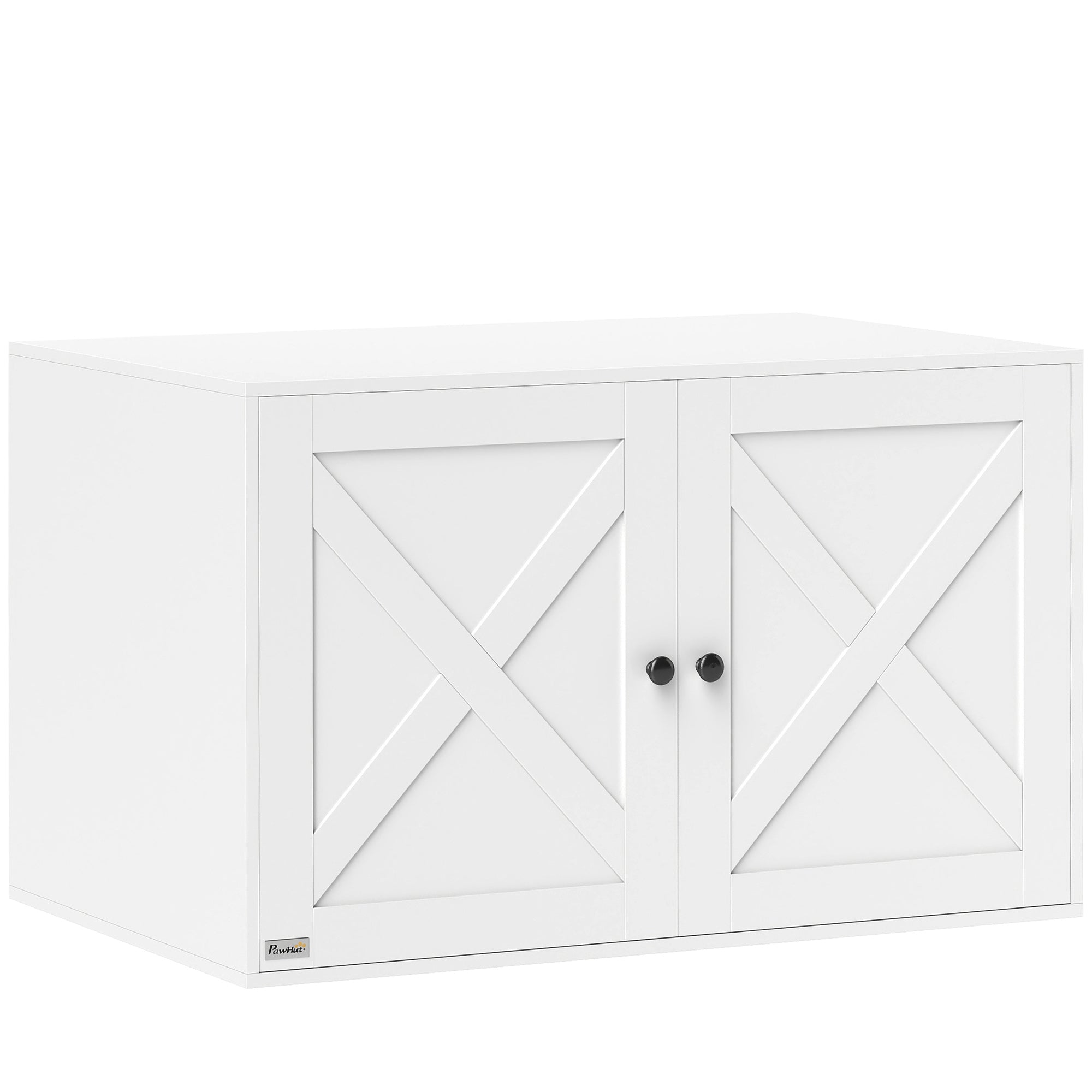 Cat Litter Box Enclosure with Barn Door, Cat Hole, 31.5" x 21" x 20", White - 5 - CJ