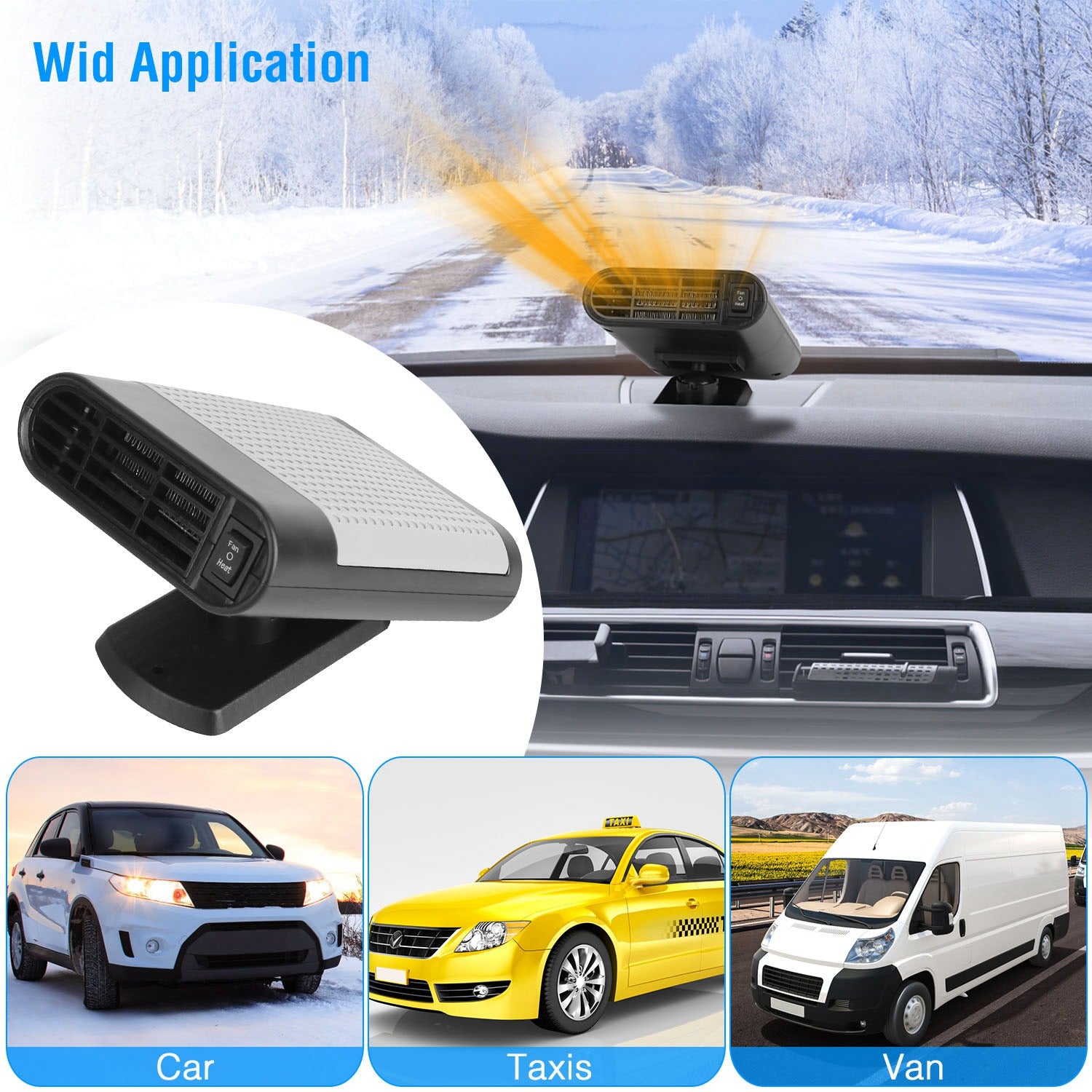 24V 200W Or 12V 150W Portable Car Heater Heating Fan 2 In 1 Defroster Defogger Demister Windshield Heater Automotive Cooling Fan With 360 Degree Rotating Base - 5.0 - CJ