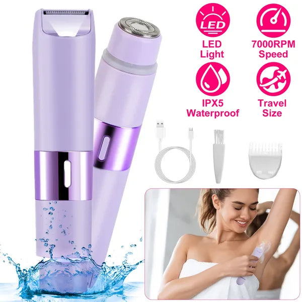 2 In 1 Bikini Trimmer For Women Dual Head Cordless Body Shaver IPX5 Waterproof Rechargeable Pubic Hair Razor Wet And Dry Use For Bikini Underarm Leg Arm Body Face - 5 - CJ
