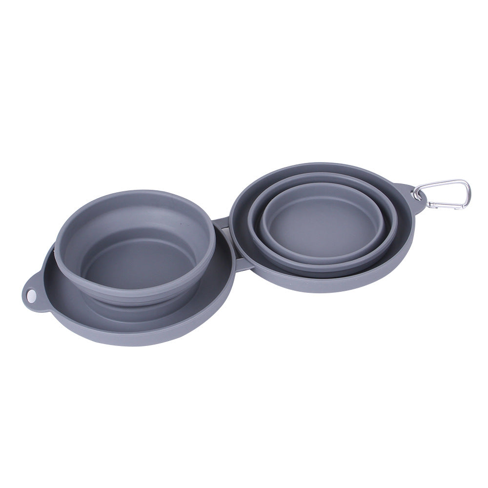 Rubber Foldable Double Bowl Pet Feeding Bowl Pets Supplies Dog Cat Bowls - 0 - CJ