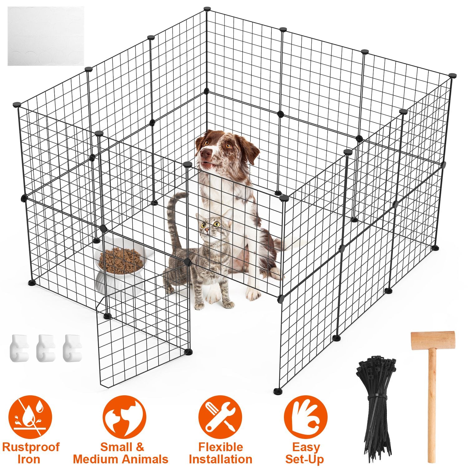 1Pc Small Animal Playpen With Door Dog Metal Playpen Small Medium Kitten Puppy Guinea Pig Rabbit Kennel Small Animal Cage Metal Wire Fence For Indoor Outdoor Yard Camping - 5 - CJ