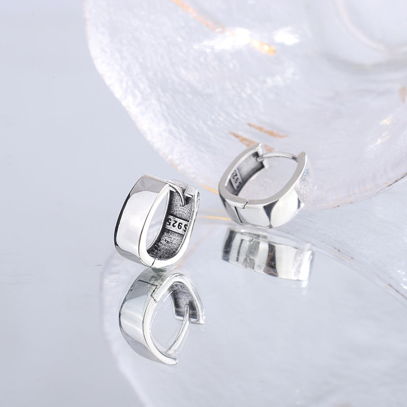 925 Silver Tide Retro Thai Silver Smooth Faced Small Group Premium Round Ear Buckle Earrings - 4 - https://x.com/titan_prim62775J