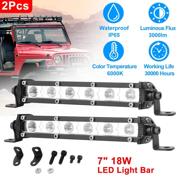 7" LED Light Bar Single Row Offroad Spot Lights 18W Ultra Slim Straight Work Light For Trailer Truck Bus Boat - 5 - cjdropshipping