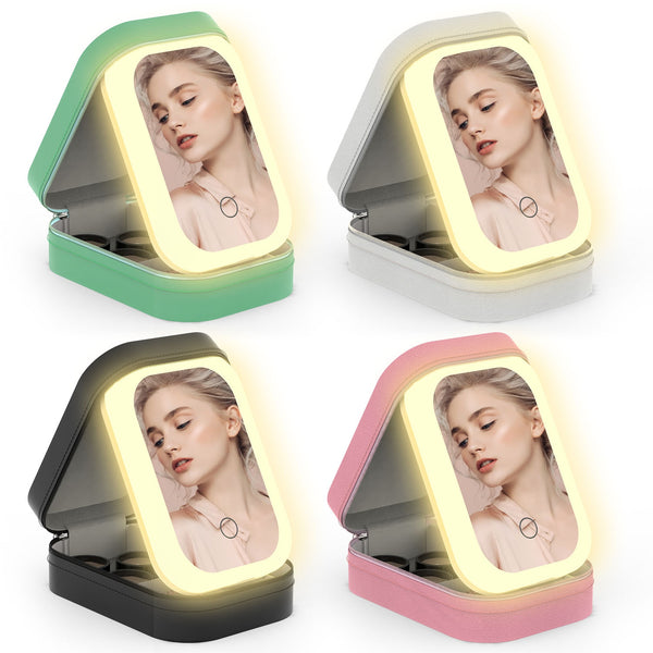 1Pc Portable Travel Makeup Bag With LED Mirror Rechargeable Beauty Mirror With 3 Color Light Dimmable Brightness Waterproof Cosmetic Bag With 4 Compartments Ideal Gift For Women Valentines Day Gift - 5 - CJ