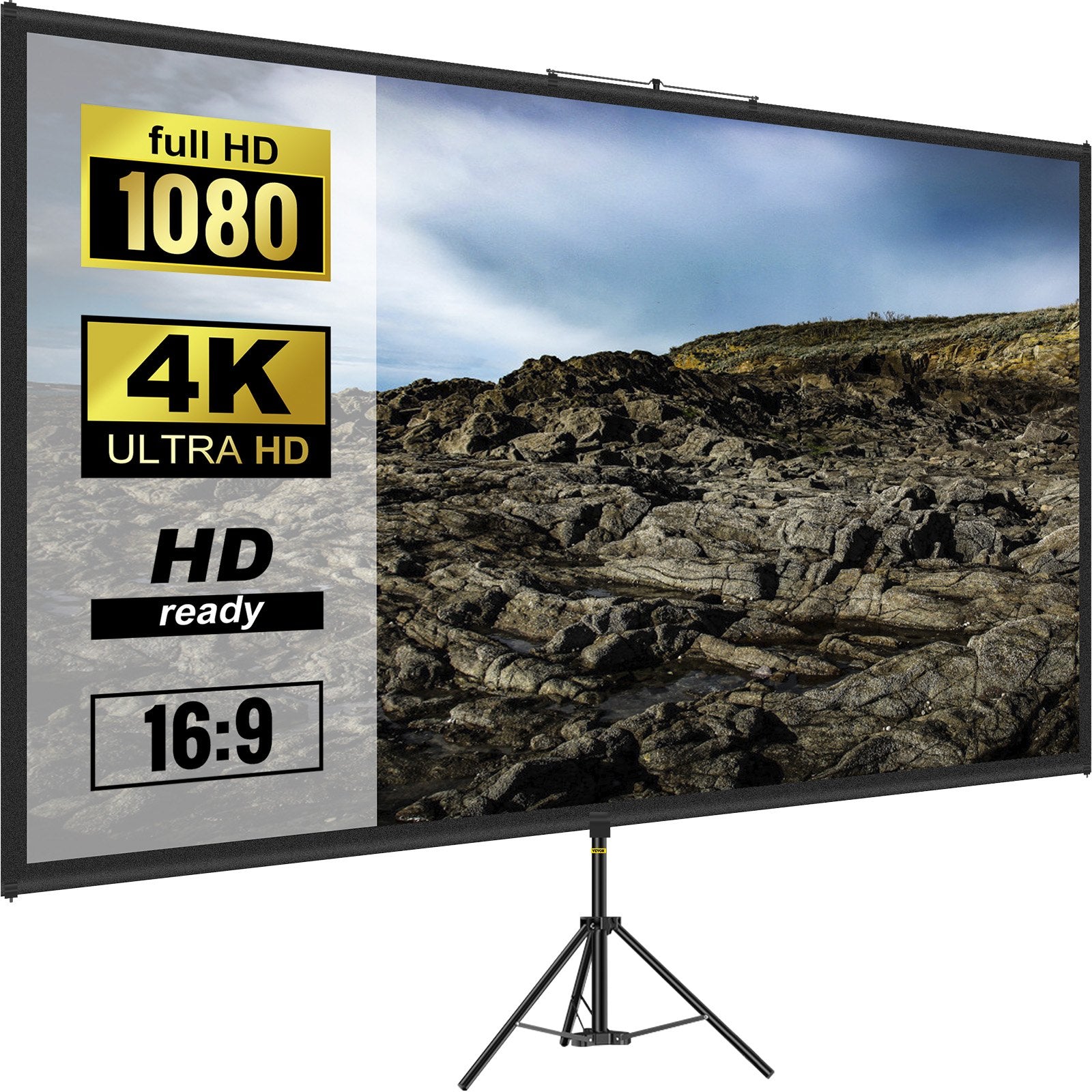 Tripod Projector Screen With Stand 100inch 16:9 4K HD Projection Screen Stand Wrinkle - Free Height Adjustable Portable Screen For Projector Indoor & Outdoor For Movie, Home Cinema, Gaming, Office - 5 - CJ