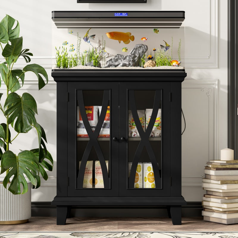 20 - gallon Aquarium Rack With 4 AC Outlets And 2 USB Outlets, Farmhouse - style Decorative Aquarium Rack Furniture With Adjustable Shelves 10 - 20 Gallon Reptile And Turtle Rack With Cabinet Storage Space - 5 - cjdroshippping