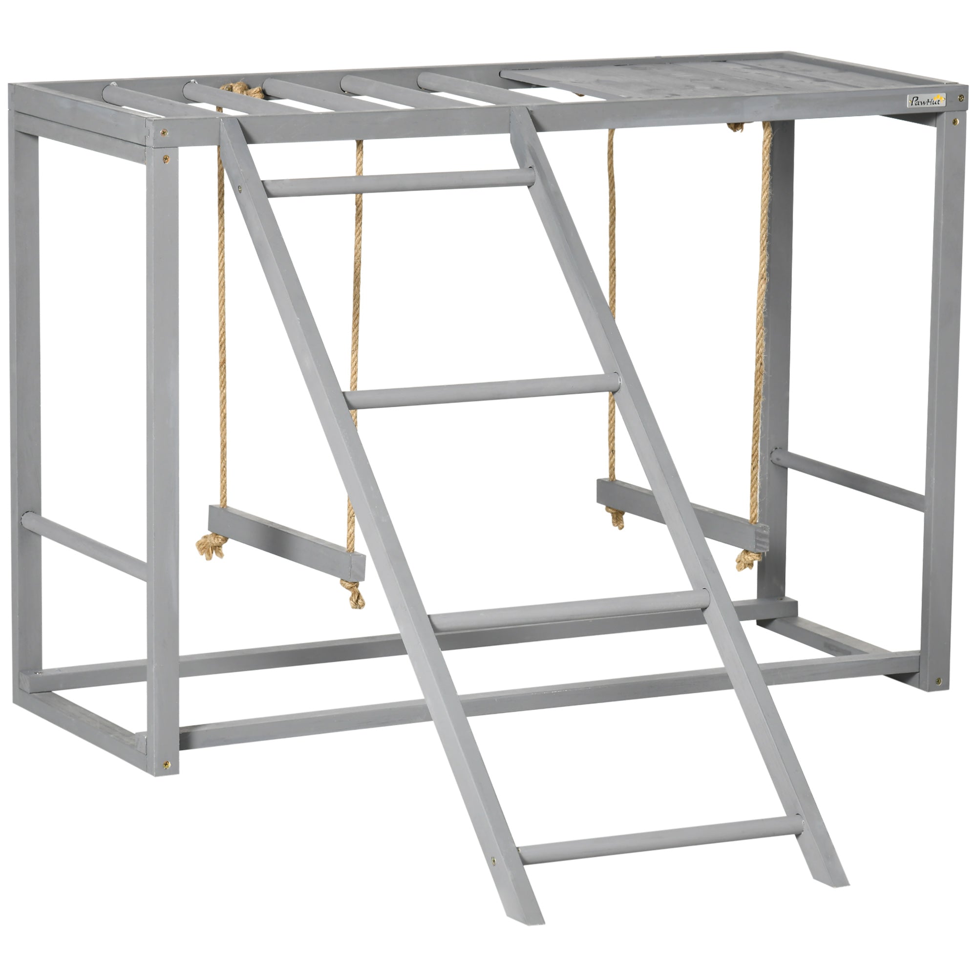 Chicken Activity Game With Swing Set For 3 - 4 Birds, Wooden Chicken Coop Accessory With Multiple Chicken Perches And Hen Ladder Grey - 5 - CJ