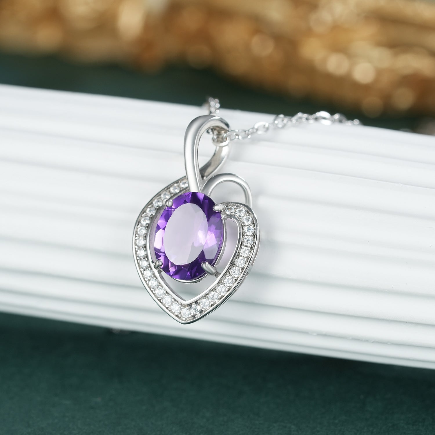 Simple Heart Pendant Collar Chain S925 Silver Amethyst Necklace Premium Jewelry Accessories - 4 - CJ
